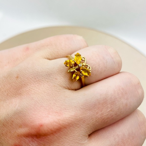 EUC Gold Natural Citrine & Diamond Butterfly Ring - Picture 7 of 12